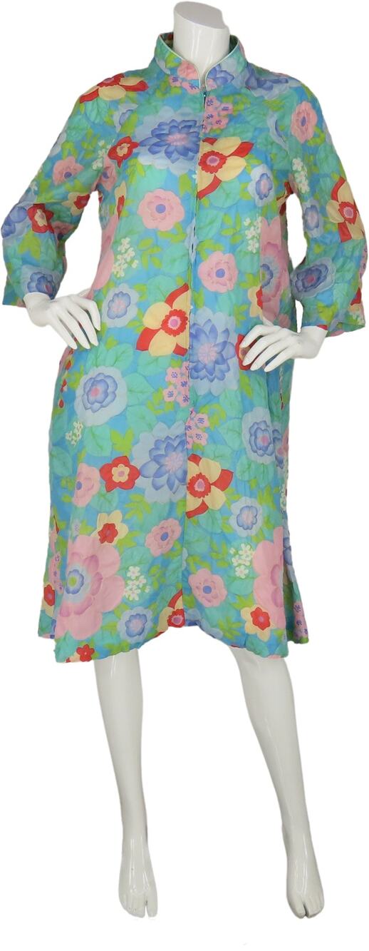 60s Vintage Stella Fagin Puffy 3D Textured Psychedelic House Robe Caftan Dress